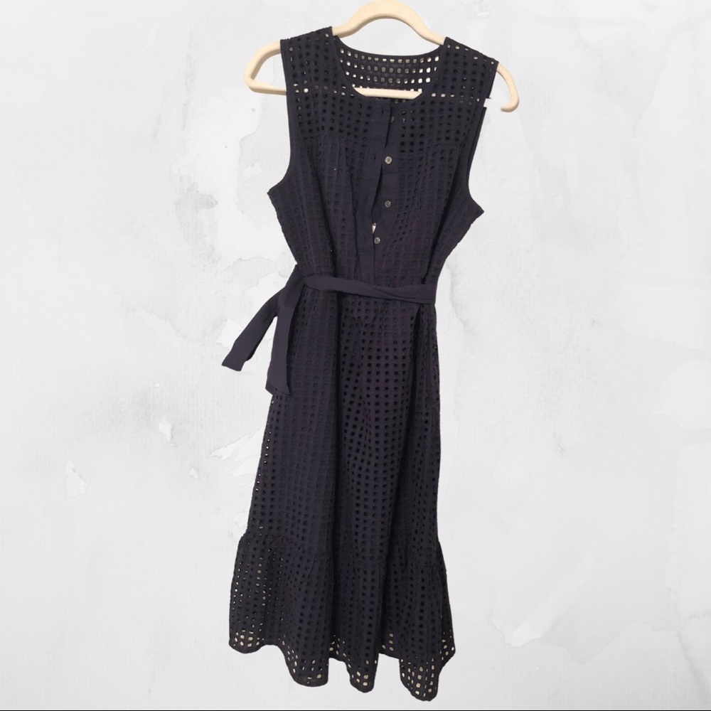 J. Crew Navy Blue Eyelet Tie Dress